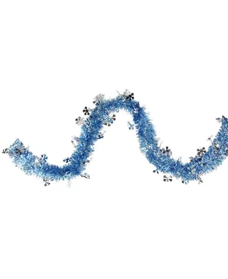 Northlight 12' Blue Christmas Tinsel Garland with Silver Holographic Snowflakes - Unlit
