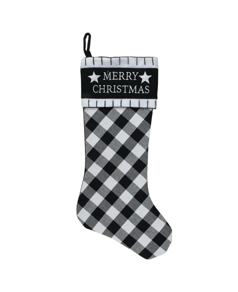 Northlight 20.5" Black and White "Merry Christmas" Christmas Stocking with Blanket Stitch Cuff