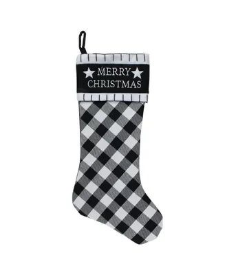 Northlight 20.5" Black and White "Merry Christmas" Christmas Stocking with Blanket Stitch Cuff