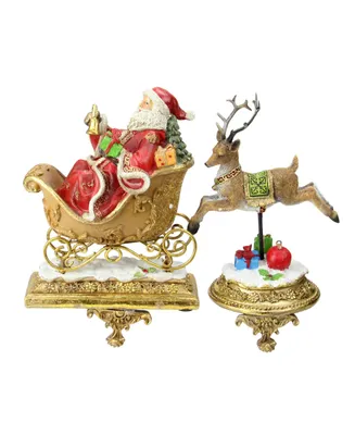 Northlight Set of 2 Santa and Reindeer Glittered Christmas Stocking Holders 9.5"