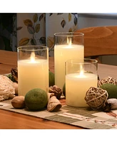 Lumabase Battery Operated Realistic Flame Led Wax Candles in Glass Holders, Set of 3