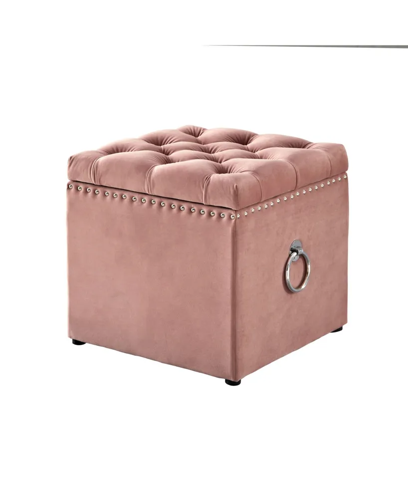 Inspired Home Ella Upholstered 1pc Storage Cube Ottoman With Nailhead Trim