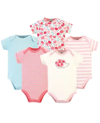 Touched by Nature Baby Girls Organic Cotton Bodysuits 5pk, Rosebud, 0-3 Months