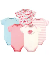 Touched by Nature Baby Girls Organic Cotton Bodysuits 5pk, Rosebud, 3-6 Months