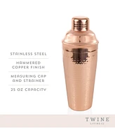 Twine Hammered Copper Cocktail Shaker with Built-in Strainer, 25 Oz