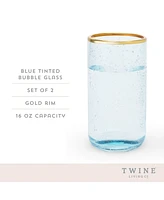 Twine Aqua Bubble Gold Rim Glass Tumblers, Set of 2, 16 Oz