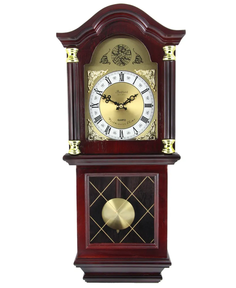 Bedford Clock Collection 26" Antique Chiming Wall Clock with Roman Numerals