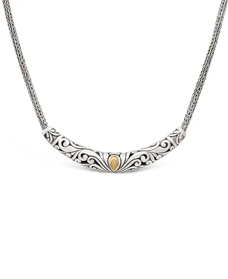 Devata Bali Filgree with Dragon Bone Chain Necklace in Sterling Silver with 18K Gold, 16 in adj to 18 in