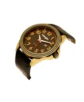 Wrangler Men's Watch, 48MM Antique Brass Case, Black Dial with Bronze Arabic Numerals, Brown Strap, Analog Watch, Red Second Hand, Date Function