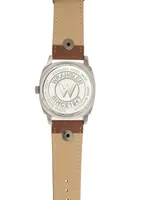 Wrangler Men's Watch, 44MM Ip Grey Cushion Shaped Case, Beige Dial with Black Arabic Numerals, Brown Strap Rivets, Second Hand