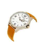 Wrangler Men's Watch, 48MM Ip Silver Case with White Dial, Second Hand Sub Dial, Tan Strap