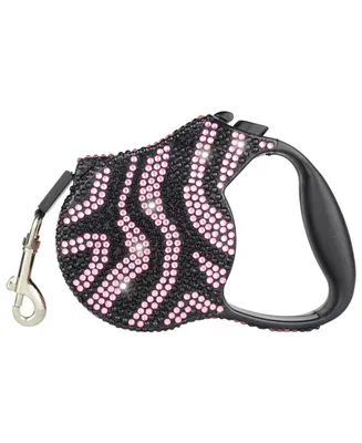 Parisian Pet Crystal Zebra Pink Retractable Dog Leash