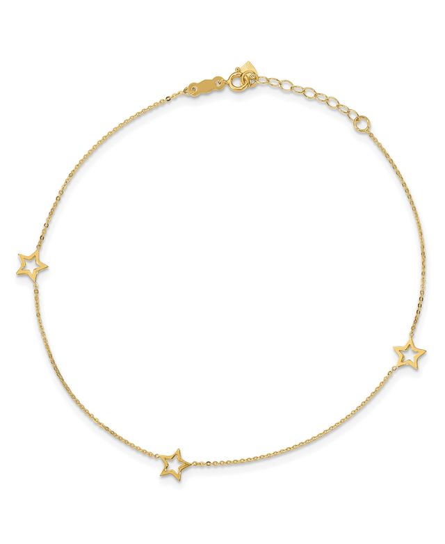 Star Anklet with Adjustable 1" Ext. 14k White and Yellow Gold