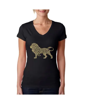 La Pop Art Women's Word V-Neck T-Shirt - Lion