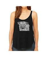 La Pop Art Women's Premium Word Art Flowy Tank Top- Pug Face