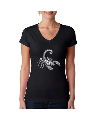 La Pop Art Women's Word V-Neck T-Shirt - Types of Scorpions