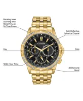 Citizen Eco-Drive Men's Calendrier Diamond-Accent Gold-Tone Stainless Steel Bracelet Watch 44mm