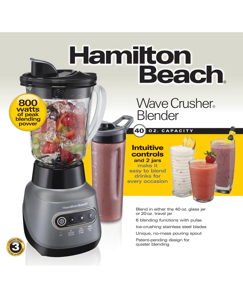 Hamilton Beach Ice Crusher Blender with 40 oz. Glass Blender Jar and 20 Oz. Travel Jar
