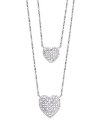 Diamond 1/4 ct. t.w. Heart Double Chain Pendant Necklace in Sterling Silver