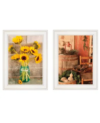 Trendy Decor 4U Vintage-Like Country Sunflowers 2-Piece Vignette by Anthony Smith, Frame