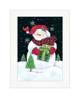 Trendy Decor 4U Plaid Stocking Hat Snowman by Diane Kater, Ready to hang Framed Print, White Frame with Iron Easel, 11" x 16"