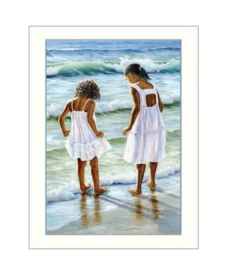 Trendy Decor 4U Two Girls at the Beach By Georgia Janisse, Printed Wall Art, Ready to hang, White Frame, 14" x 10"