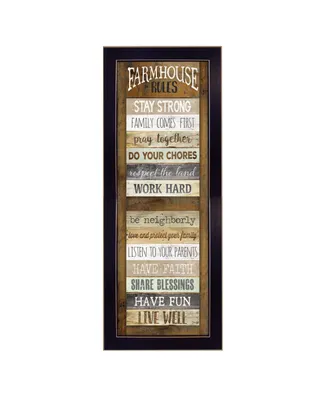 Trendy Decor 4U Farmhouse Rules By Marla Rae, Printed Wall Art, Ready to hang, Black Frame, 14" x 38"