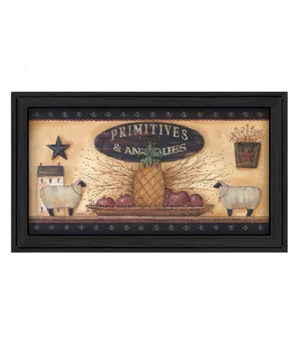 Trendy Decor 4U Primitive and Antiques Shelves By Pam Britton, Printed Wall Art, Ready to hang, Black Frame, 33" x 19"