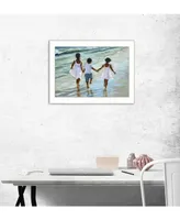 Trendy Decor 4U Running on the Beach By Georgia Janisse, Printed Wall Art, Ready to hang, White Frame, 14" x 10"