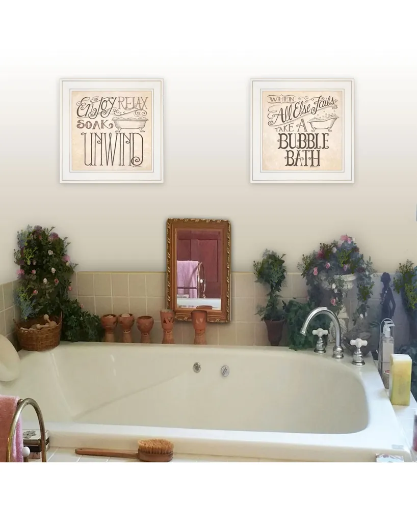 Trendy Decor 4U Soak Unwind 2-Piece Vignette by Deb Strain, White Frame, 15" x 15"