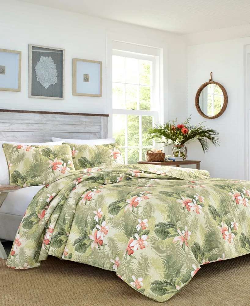 Tommy Bahama Tropical Orchid Palm Green Reversible 2-Piece Twin Quilt Set