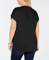 I.n.c. International Concepts Plus Woven-Front V-Neck Top, Created for Macy's