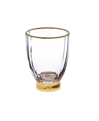 Classic Touch Set of 6 Straight Line Textured Stemless Wine Glasses with Vivid Gold Tone Base and Rim