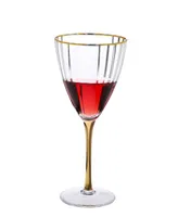 Classic Touch Set of 6 Straight Line Textured Water Glasses with Vivid Gold Tone Stem and Rim