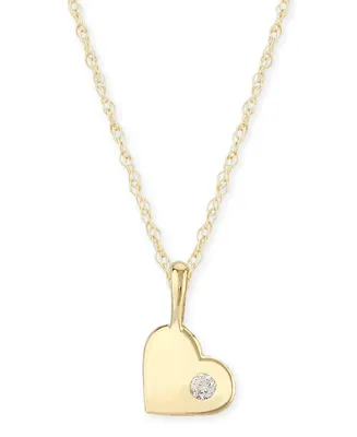 Diamond Accent Solid Heart Pendant in 14K Yellow Gold