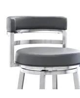 Madrid 26" Counter Height Swivel Gray Artificial leather and Brushed Stainless Steel Bar Stool