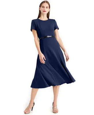 Calvin Klein Women's Belted Fit & Flare Midi Dress