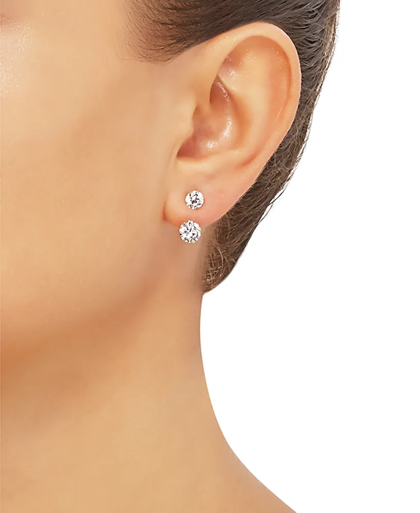 Cubic Zirconia Top & Wire Drop Earrings in 14k Gold