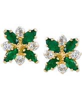 Emerald (3/4 ct. t.w.) & White Topaz (1/3 Flower Stud Earrings 10k Gold