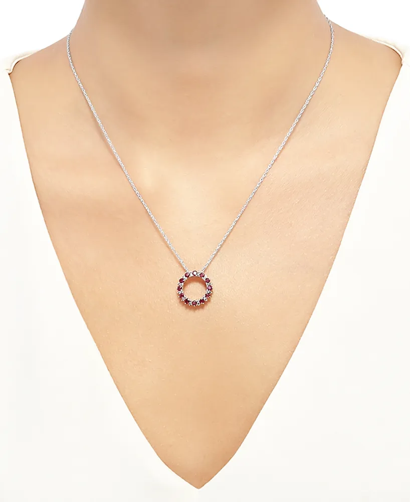 Ruby (1-1/5 ct. t.w.) & White Topaz (1/10 ct. t.w.) Circle 18" Pendant Necklace in Sterling Silver