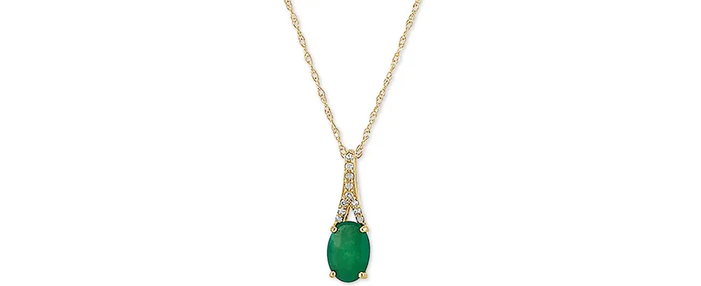 Emerald (7/8 ct. t.w.) & Diamond (1/20 ct. t.w.) 18" Pendant Necklace in 10k Gold
