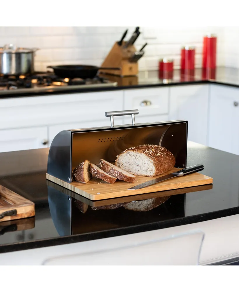 Honey Can Do Stainless Steel Bread Box with Bamboo Board