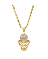 Steeltime Men's 18K Gold Plated stainless steel Basketball Hoop Simulated Diamond Pendant