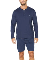 Nautica Men's Soft, Breathable Long Sleeve Henley Pajama Shirt