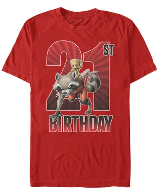 Fifth Sun Men's Marvel Guardians of The Galaxy Rocket and Baby Groot 21st Birthday Short Sleeve T-Shirt
