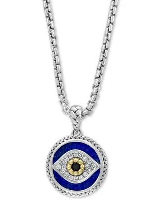 Effy Multi-Gemstone & Diamond (1/10 ct. t.w.) Evil Eye 22" Pendant Necklace in Sterling Silver & 14k Gold