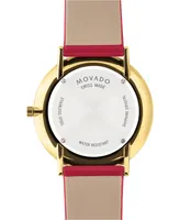 Movado Swiss Modern Red Leather Strap Watch 40mm