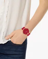 Movado Swiss Modern Red Leather Strap Watch 40mm