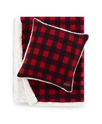 Eddie Bauer Cabin Plaid Cotton Yarn Dyed Flannel Throw Pillow and Blanket Set