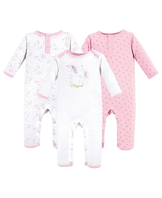 Hudson Baby Girls Cotton Coveralls 3pk, Magical Unicorn, Months